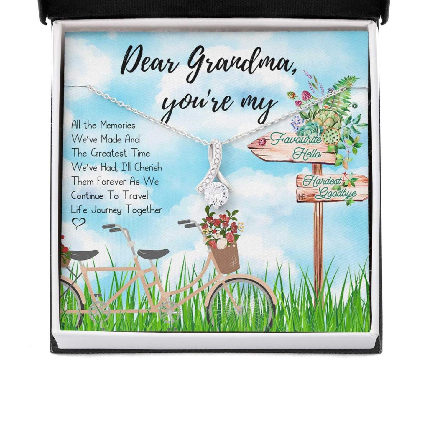 Vintage Gift For Your Beloved Grandma On Mother's Day With Bicycle - Grandma Petite Ribbon Necklace 0921