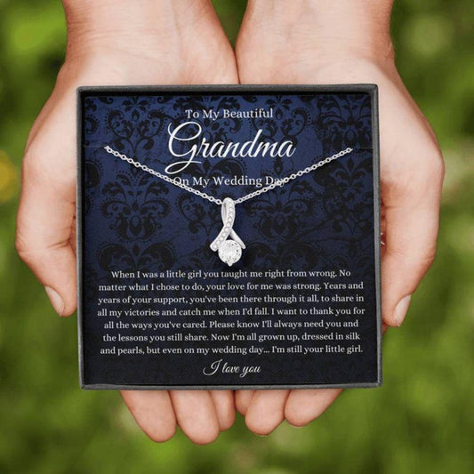 Grandmother Of The Bride From Granddaughter Bride To Grandma Wedding Day Gift - Grandma Petite Ribbon Necklace 0921
