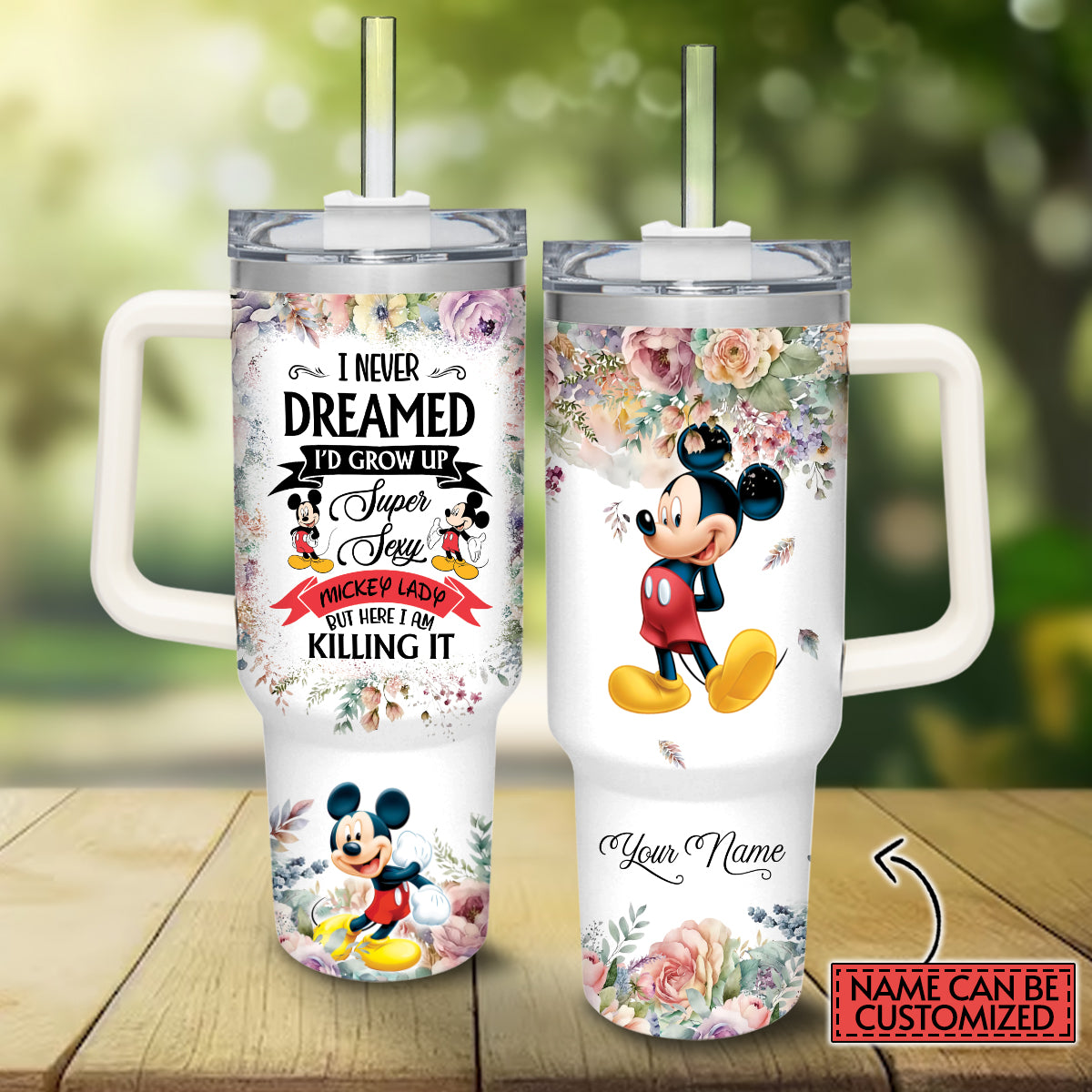 Mouse Lady Personalized Mouse Tumbler With Handle 0224