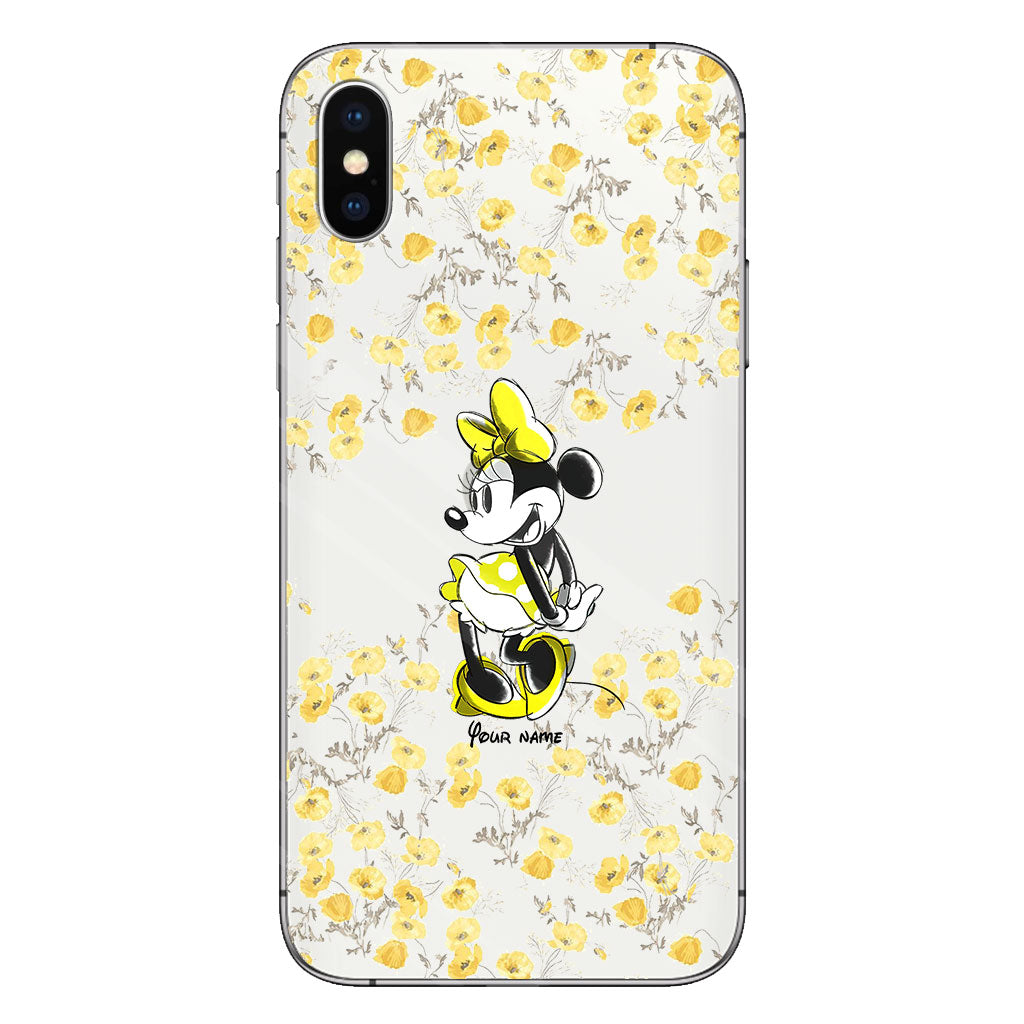 Yellow Floral - Personalized Mouse Clear Phone Case