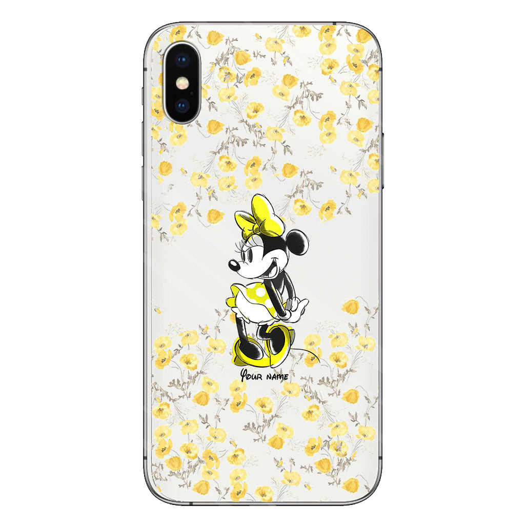 Yellow Floral - Personalized Mouse Clear Phone Case