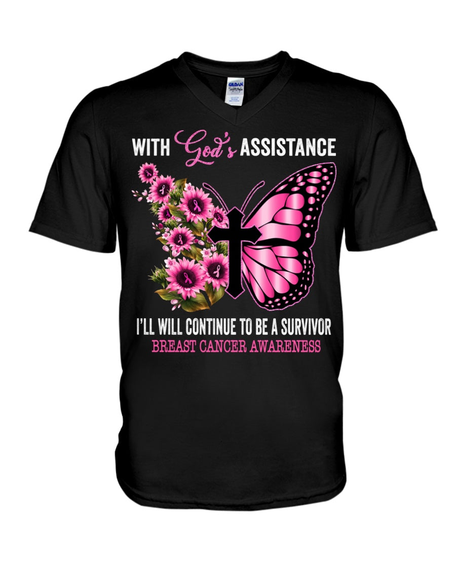I Will Continue To Be A Survivor With God's Assistance - Breast Cancer Awareness T-shirt and Hoodie 0822