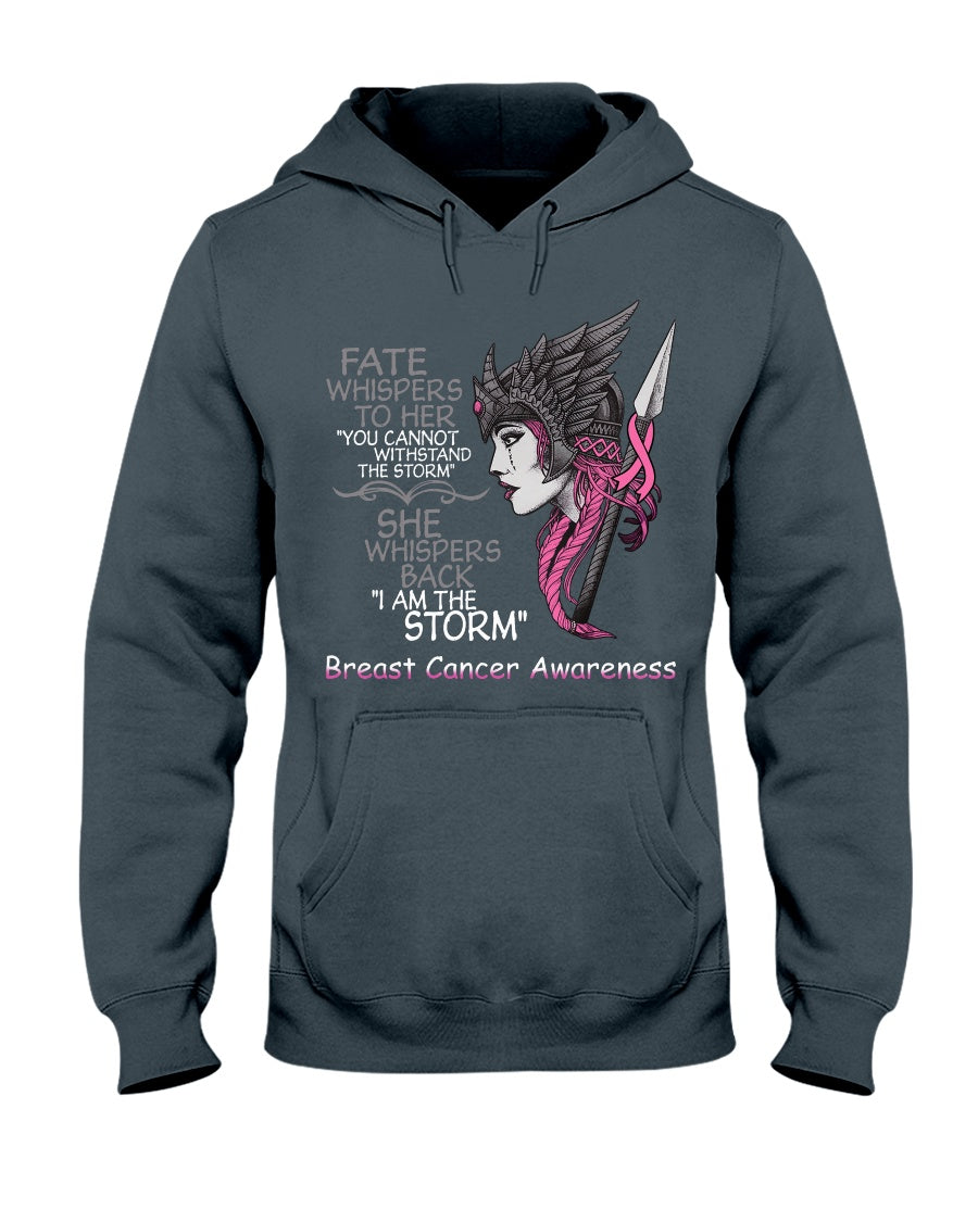 Fate Whispers To Her You Cannot Withstand The Storm - Breast Cancer Awareness T-shirt and Hoodie 0822