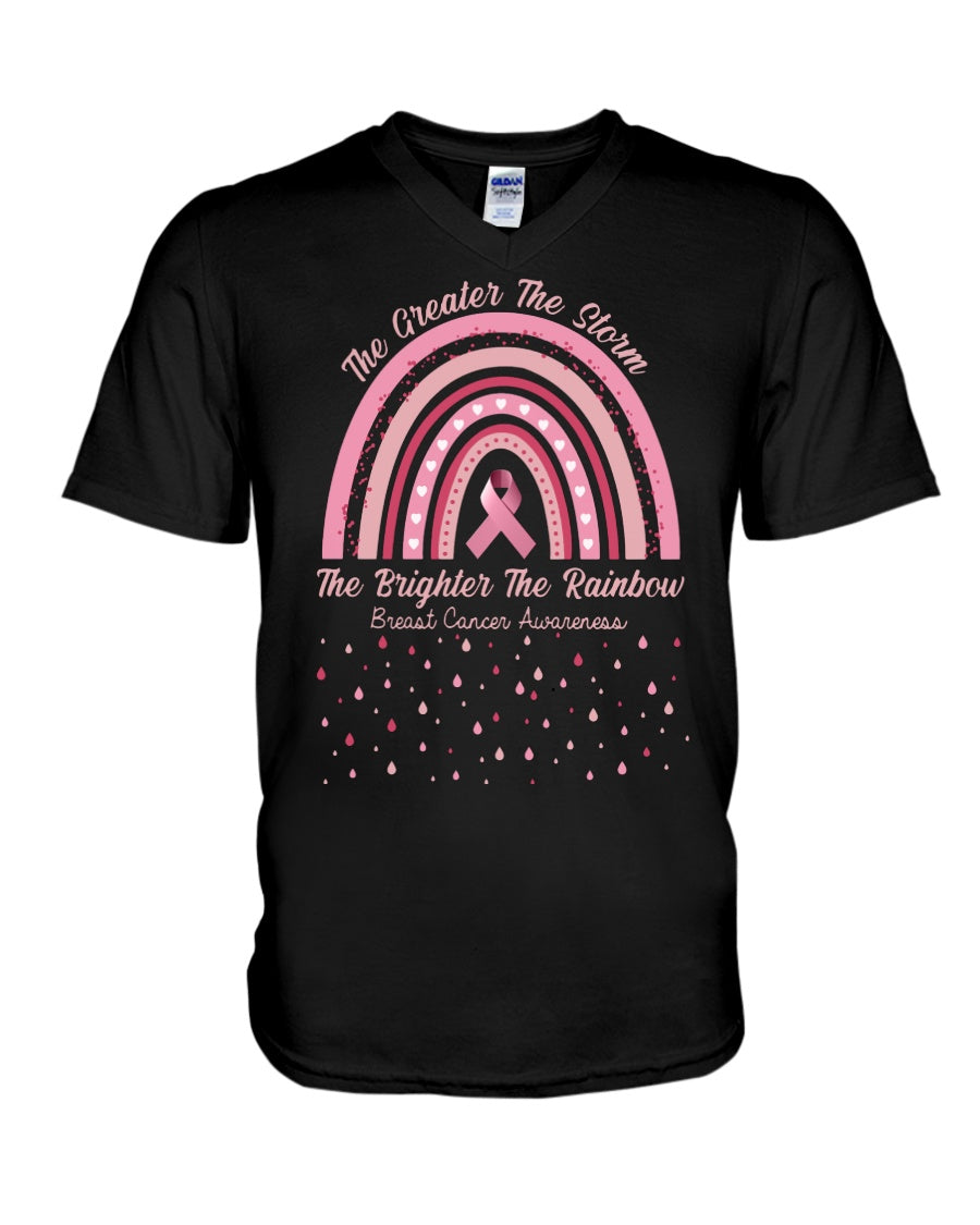 The Greater The Storm The Brighter The Rainbow - Breast Cancer Awareness T-shirt and Hoodie 0822