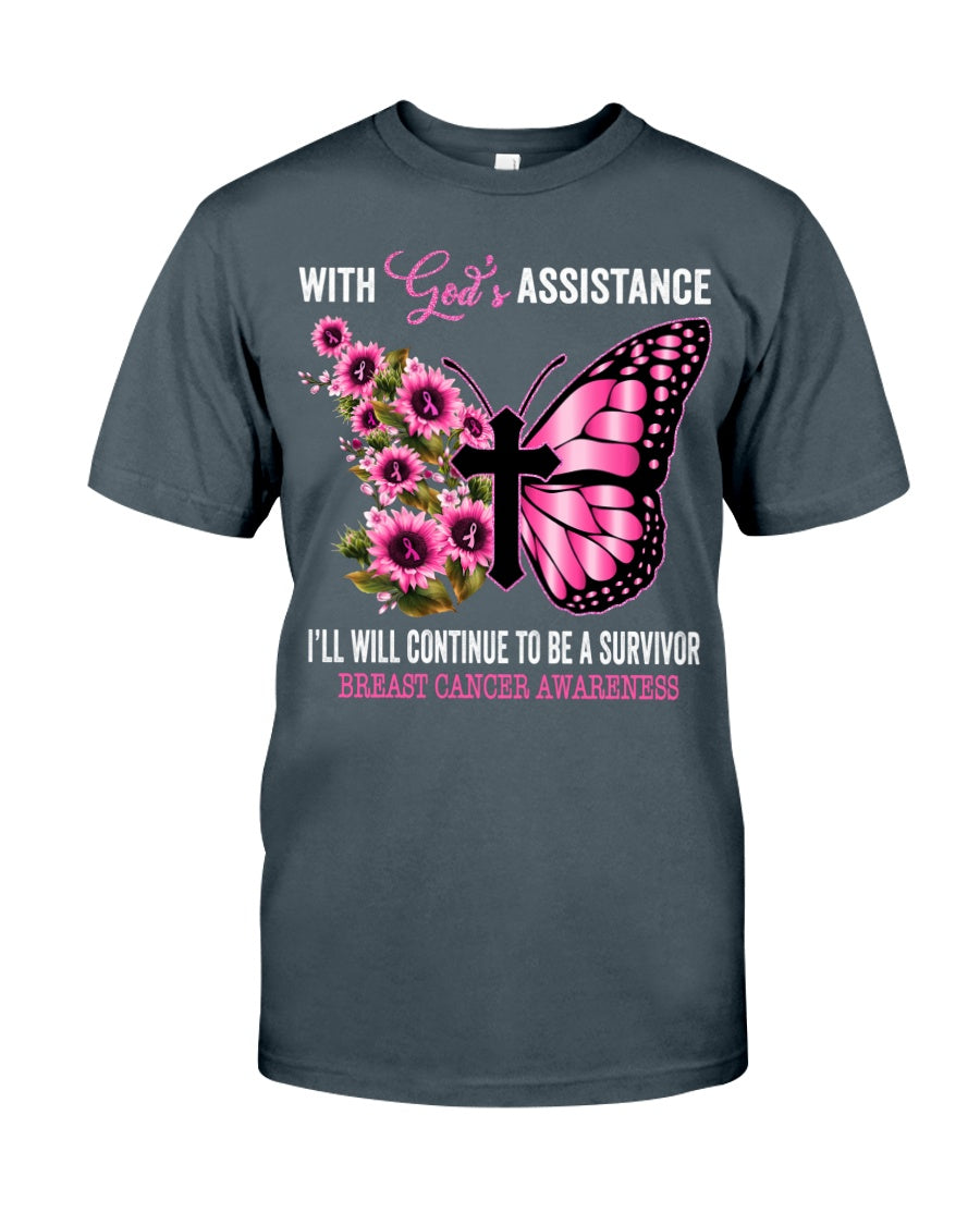 I Will Continue To Be A Survivor With God's Assistance - Breast Cancer Awareness T-shirt and Hoodie 0822