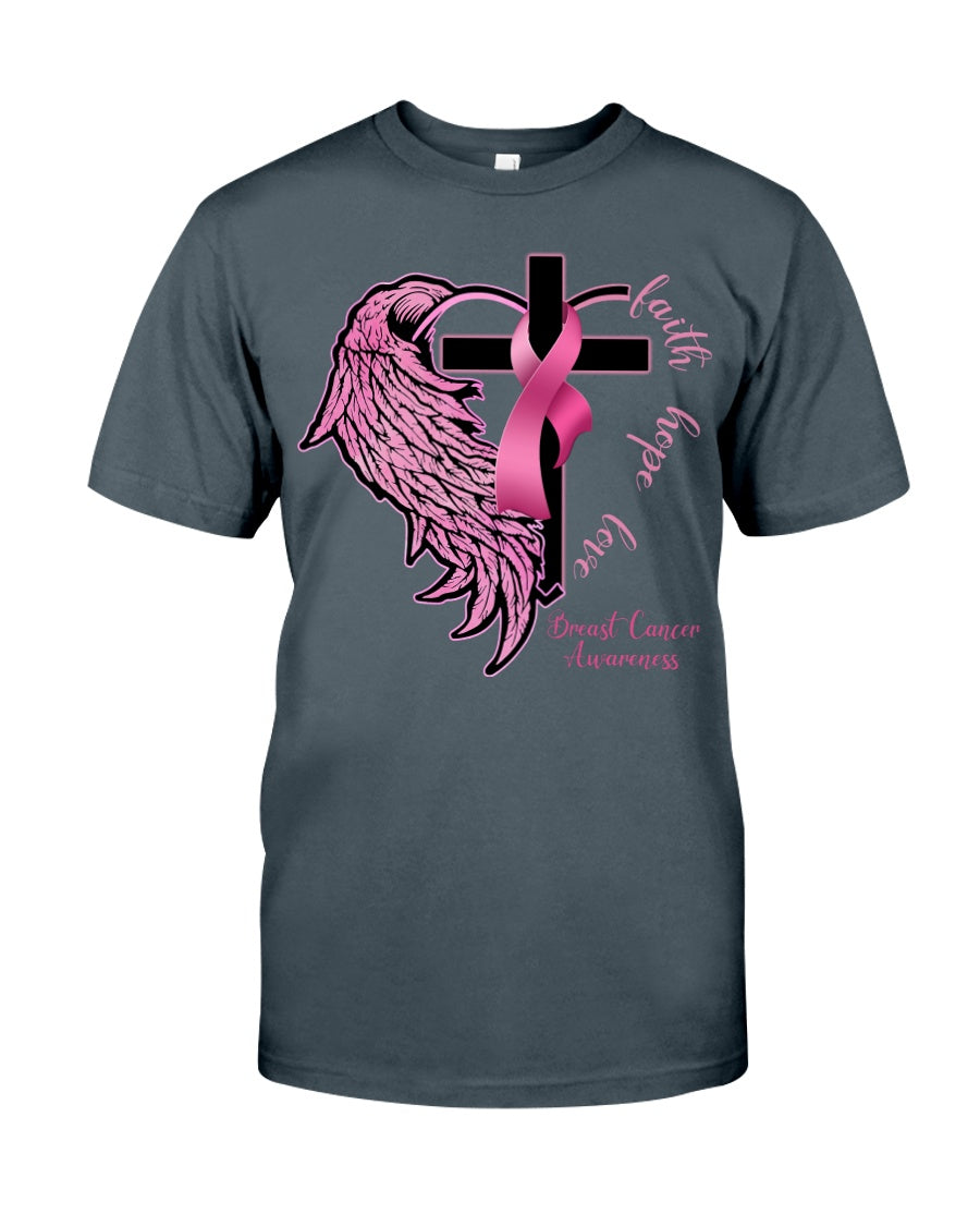 Faith Hope Love Half Wings - Breast Cancer Awareness T-shirt and Hoodie 0822