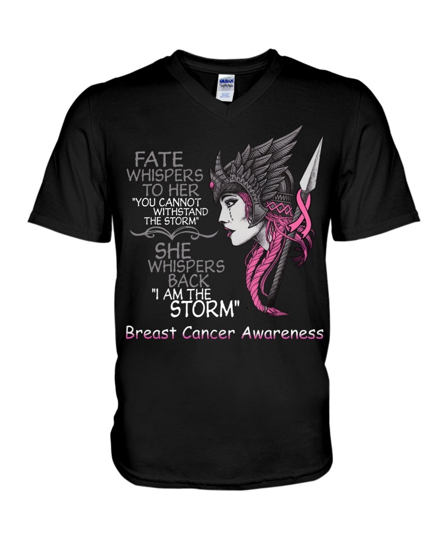 Fate Whispers To Her You Cannot Withstand The Storm - Breast Cancer Awareness T-shirt and Hoodie 0822