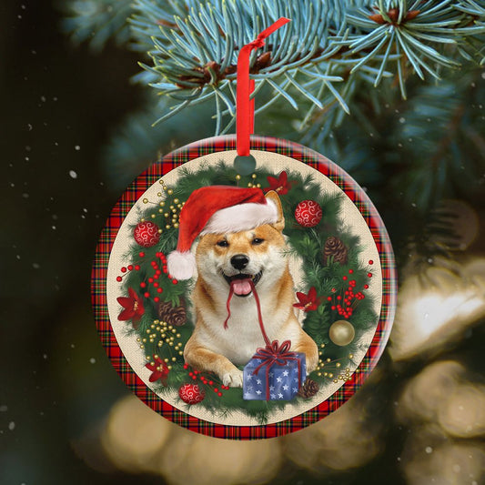Shiba Red Christmas Wreath - Dog Ornament (Printed On Both Sides) 1122