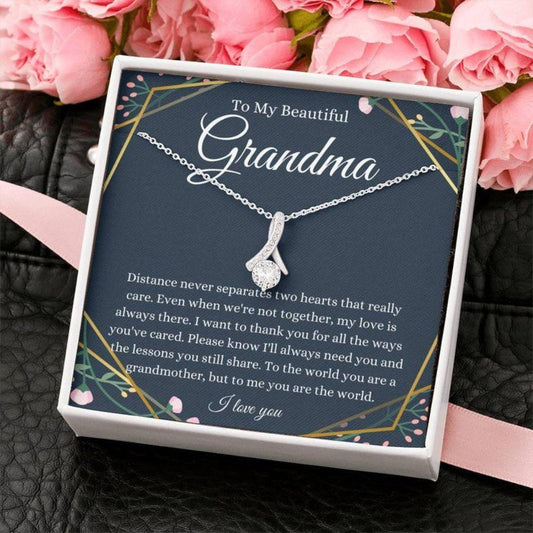 To My Grandma Gift For Grandmother From Granddaughter Grandson - Grandma Petite Ribbon Necklace 0921